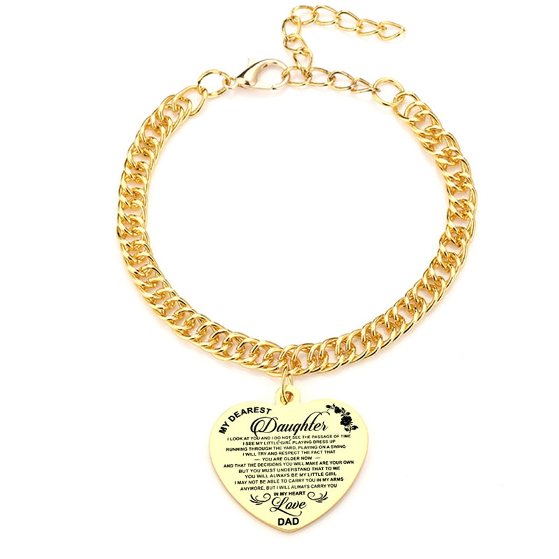 Gold Color To My Daughter Heart Pendant Thick Chain Bracelets For Women