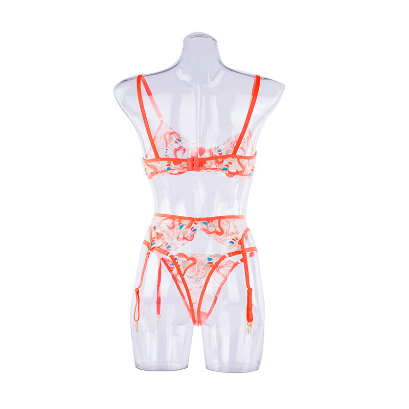 Lingerie Suspenders Embroidered Mesh Body Shaping Split Suit