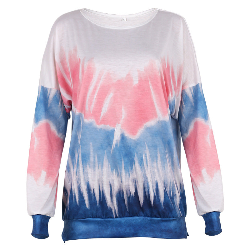 Women Printed Contrast Color Long-Sleeved Casual Loose Sweater