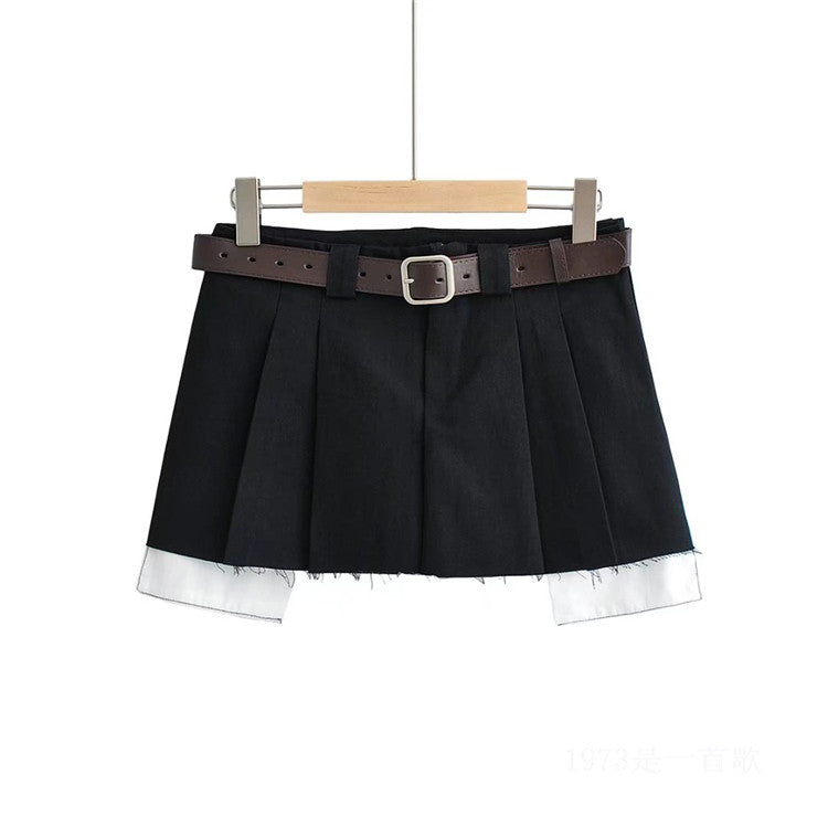 Fake Two-piece Low-waisted Workwear Pleated Skirt