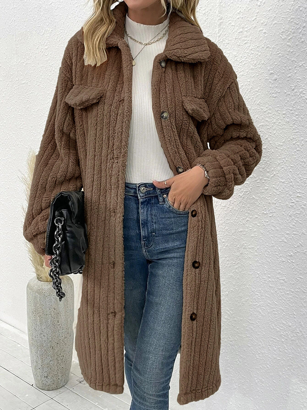 Autumn And Winter Women's Lapel Plush Top Coat