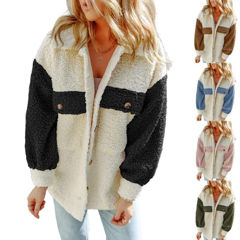 Women's Fashion Casual Long Sleeve Double Pocket Loose Multicolor Coat