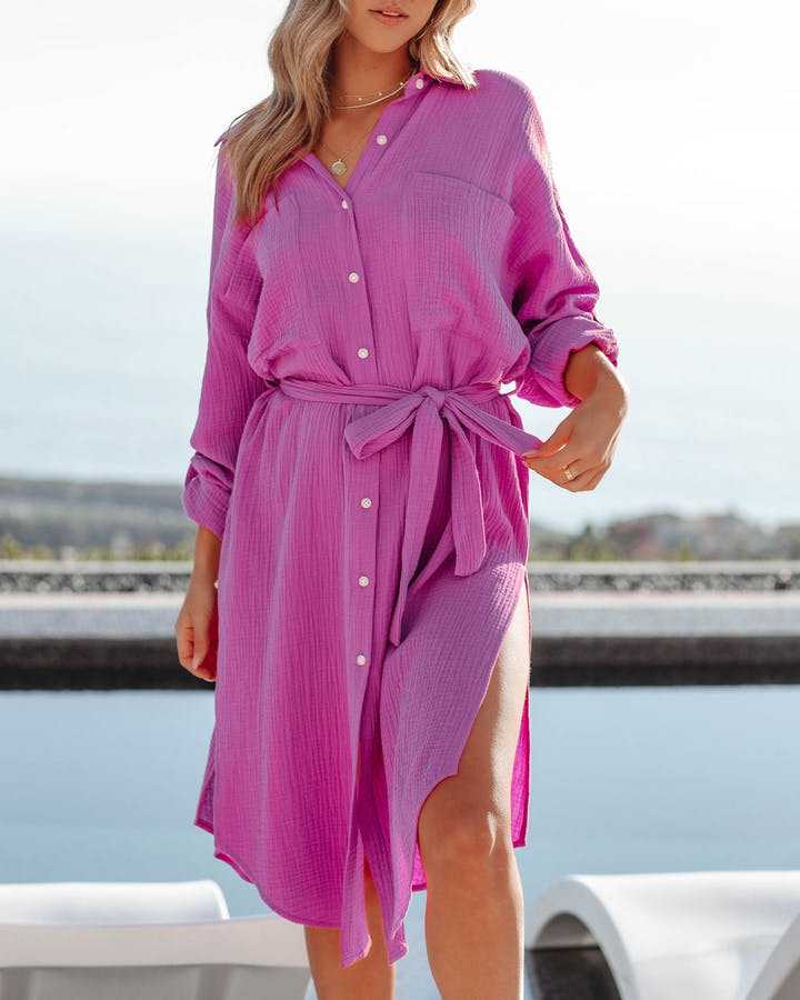 Women's Solid Color Long-sleeved Shirt Dress