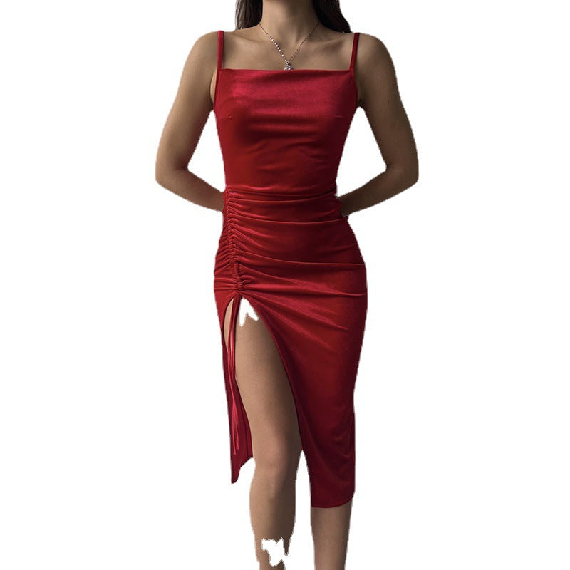 Women's Dress Suede Off-neck Slim Strap