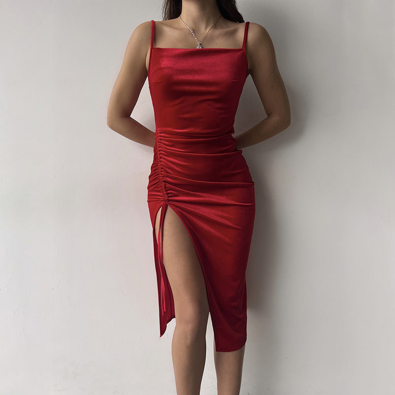 Women's Dress Suede Off-neck Slim Strap