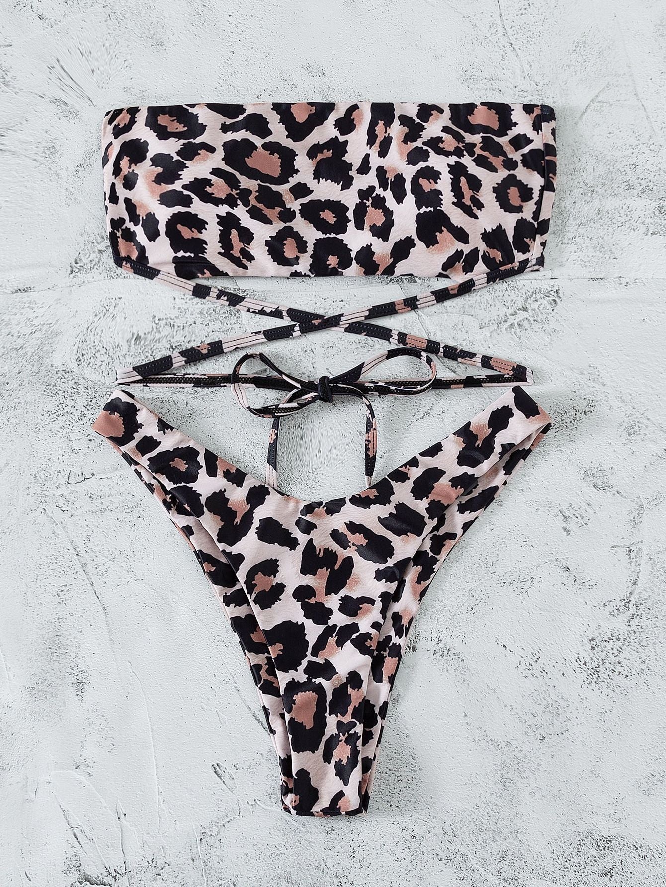 Leopard Print Bikini Bandeau Split Swimsuit