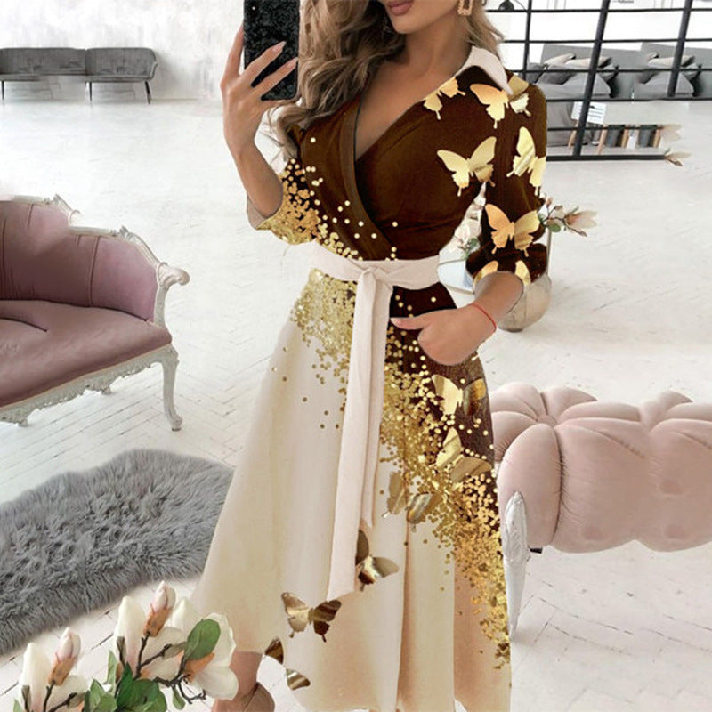 European And American Women's Clothing Dress Women Elegant Butterfly Starlight Print Dress