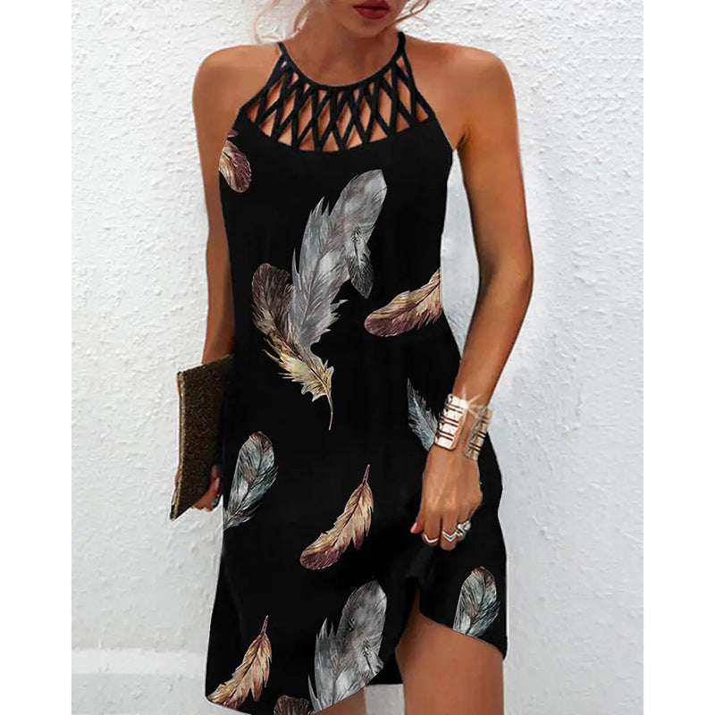 Vestido estampado de moda Vestidos casuales con cuello halter para mujer Ropa de verano