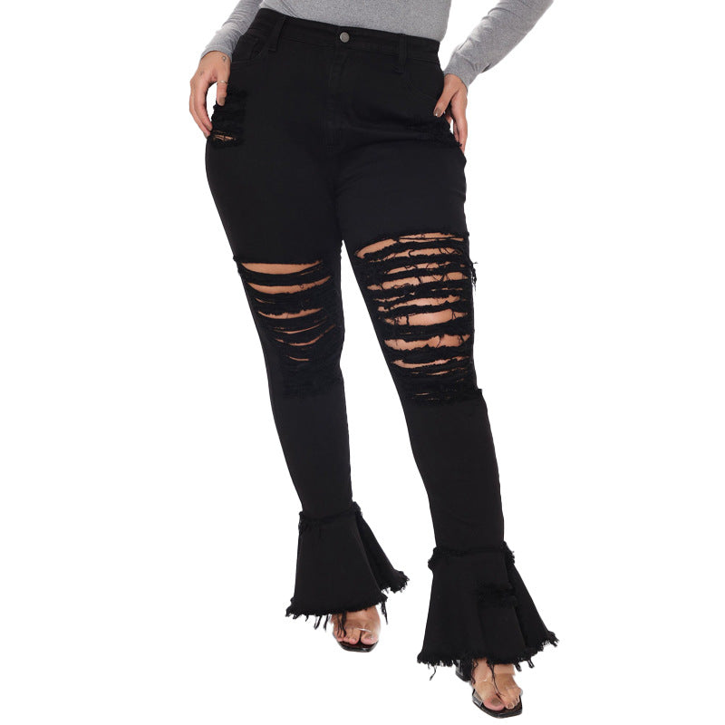 Trumpet Street Fashion Trend Ripped Plus Size Women's Jeans