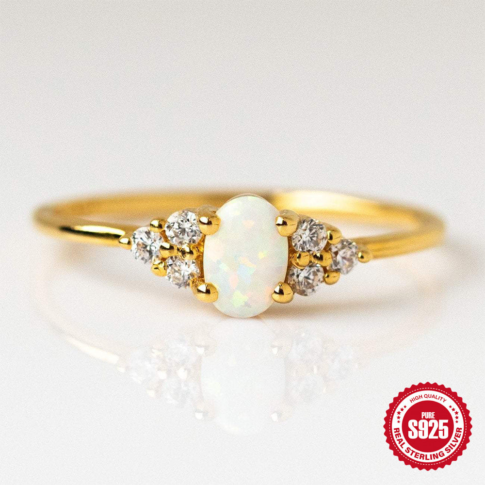 Fashion Simple S925 Sterling Silver Opal Diamond Women's Ring