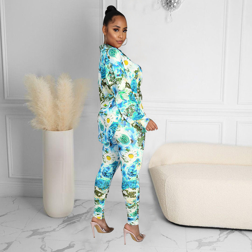 Fashion Casual Sexy Print Long Sleeve Two-Piece Suit