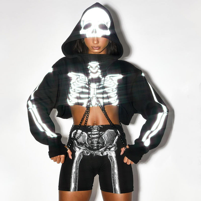 Women's Fashion Halloween Outdoor Reflective Hooded Sweater