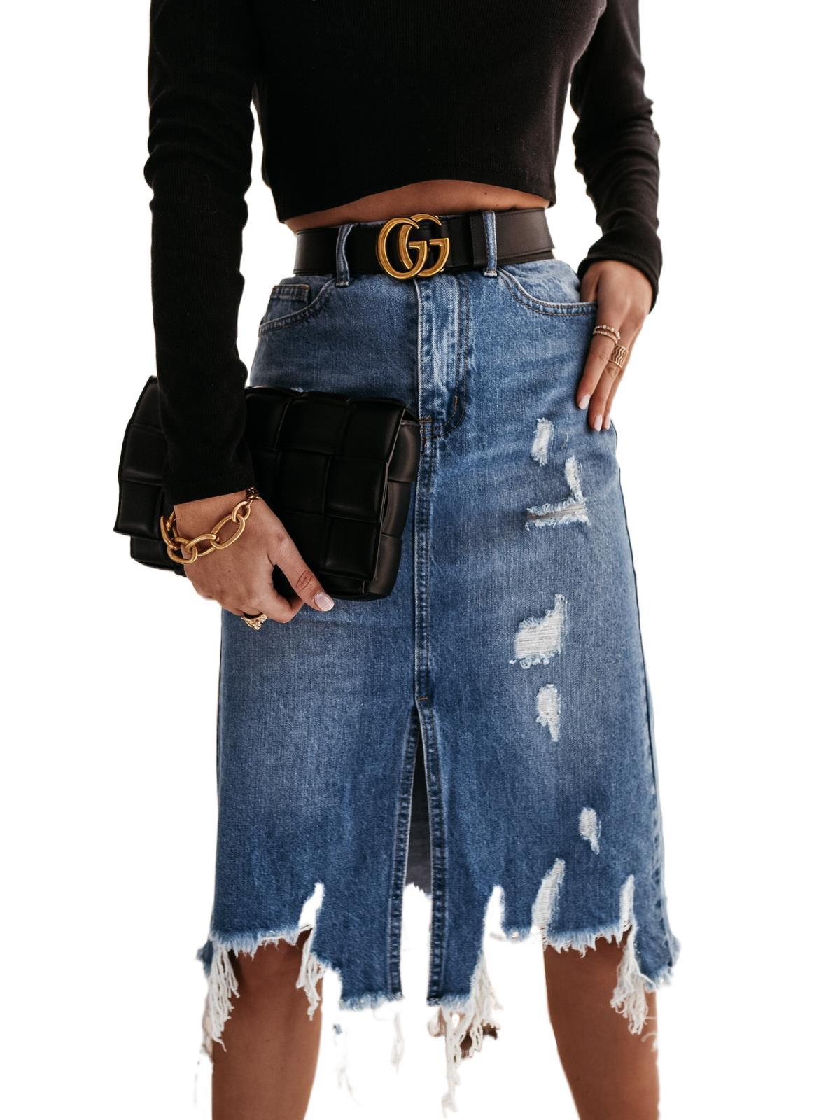 Casual Temperament Women's Collage Denim Skirt