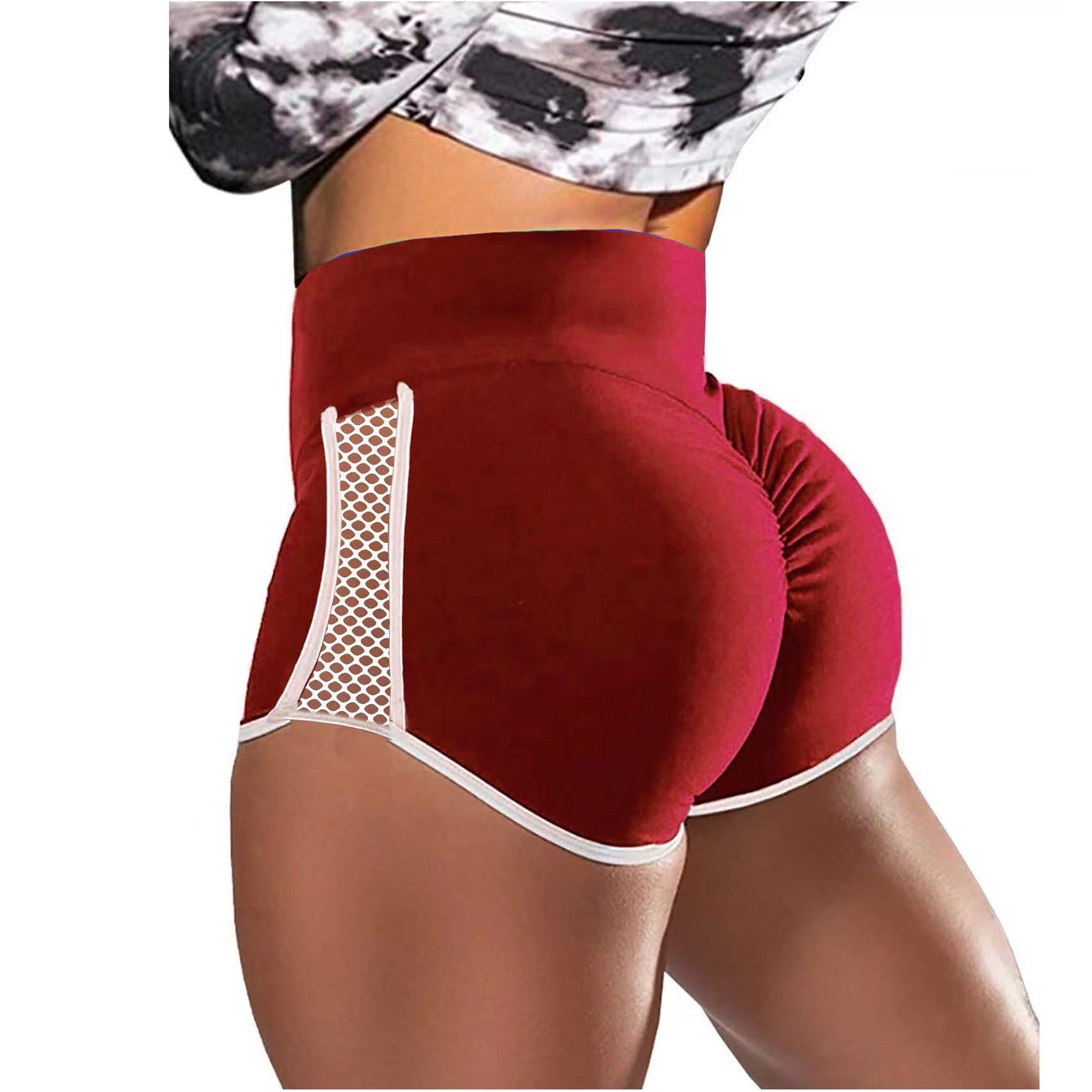 Cross-border European And American Foreign Trade Shorts High Waist Shaping Shorts Fitness Sports Pants Hollow Out Stitching Shorts