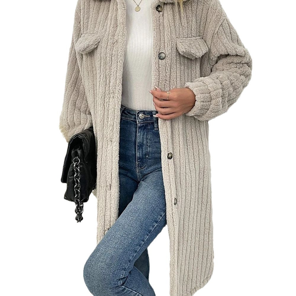 Autumn And Winter Women's Lapel Plush Top Coat