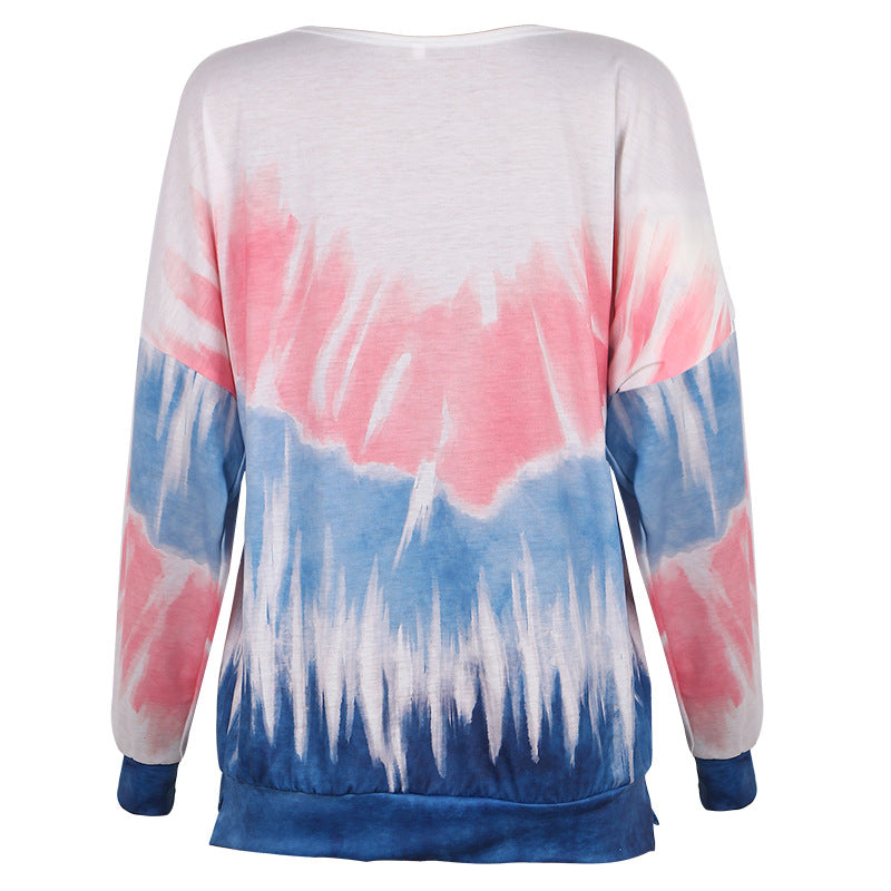 Women Printed Contrast Color Long-Sleeved Casual Loose Sweater