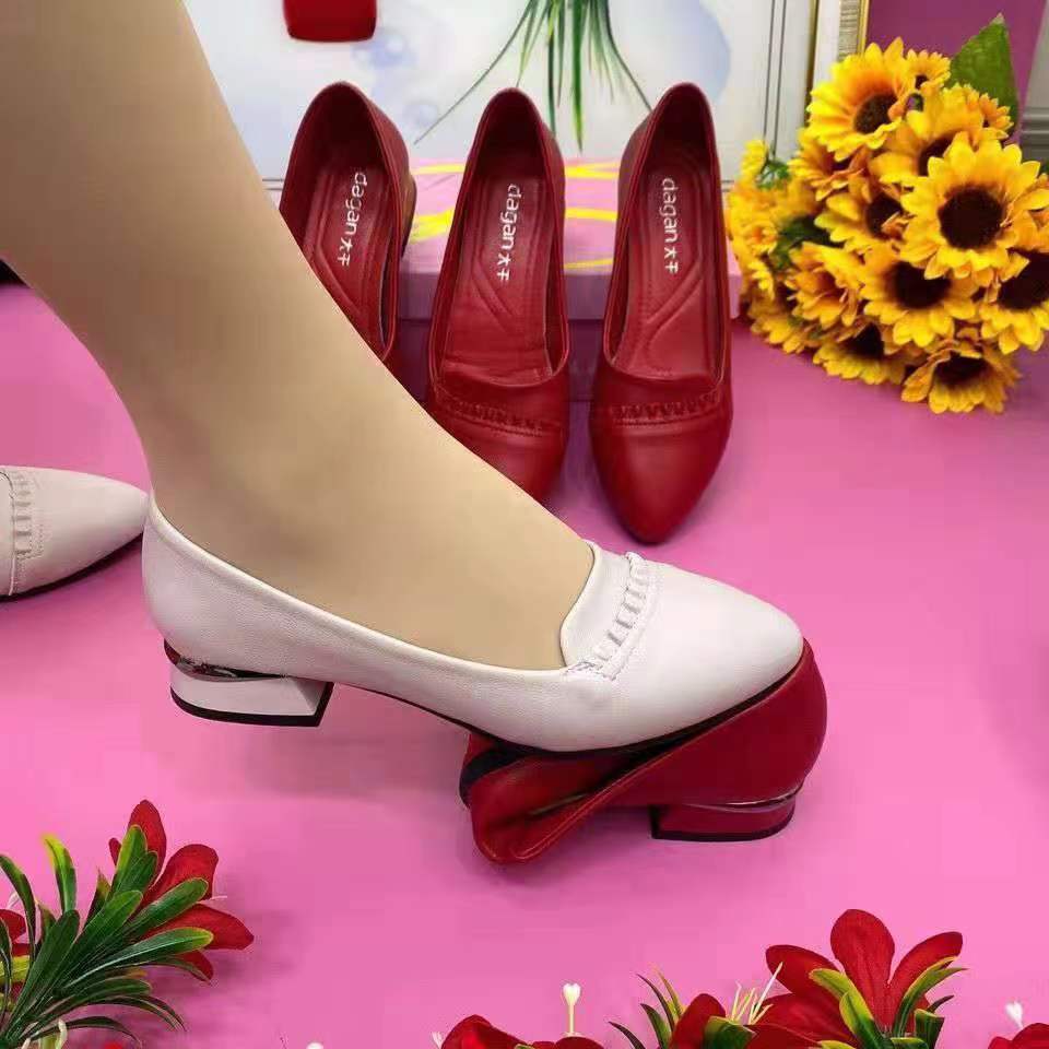 Soft Sole Comfortable Thick Heel Leather Shoes