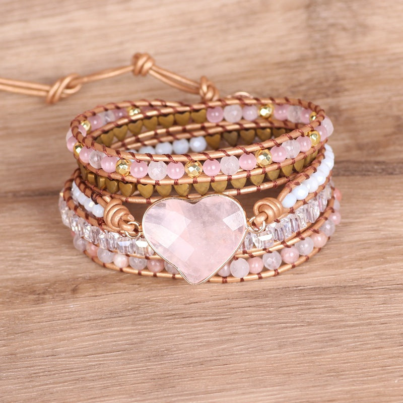 Love Pink Crystal Chip Braided Bracelets Creative Multi-layered Jewelry