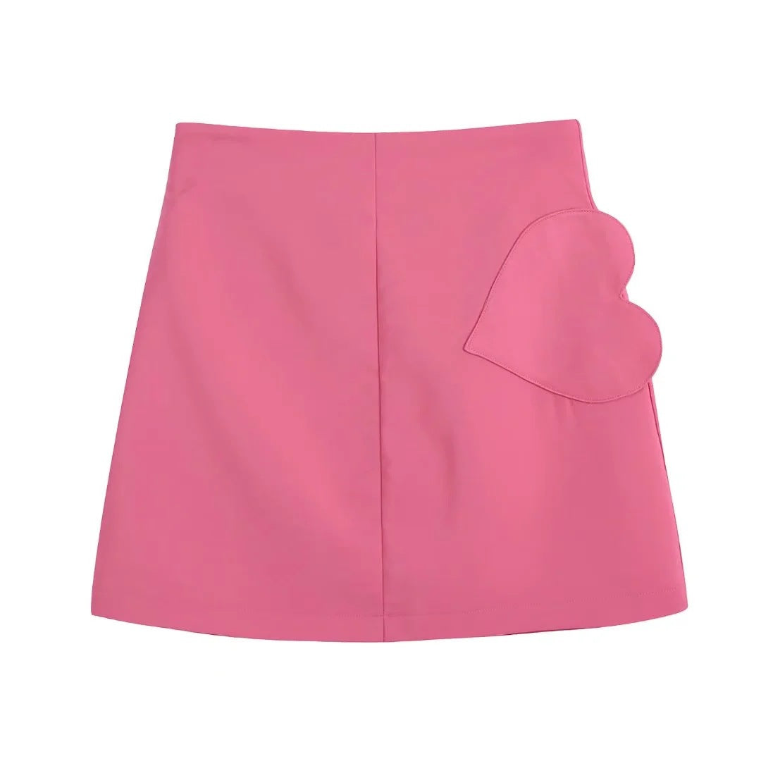 Spring New Love Decoration Silk Satin Texture Miniskirt Ladies  Short Skirt Sweet