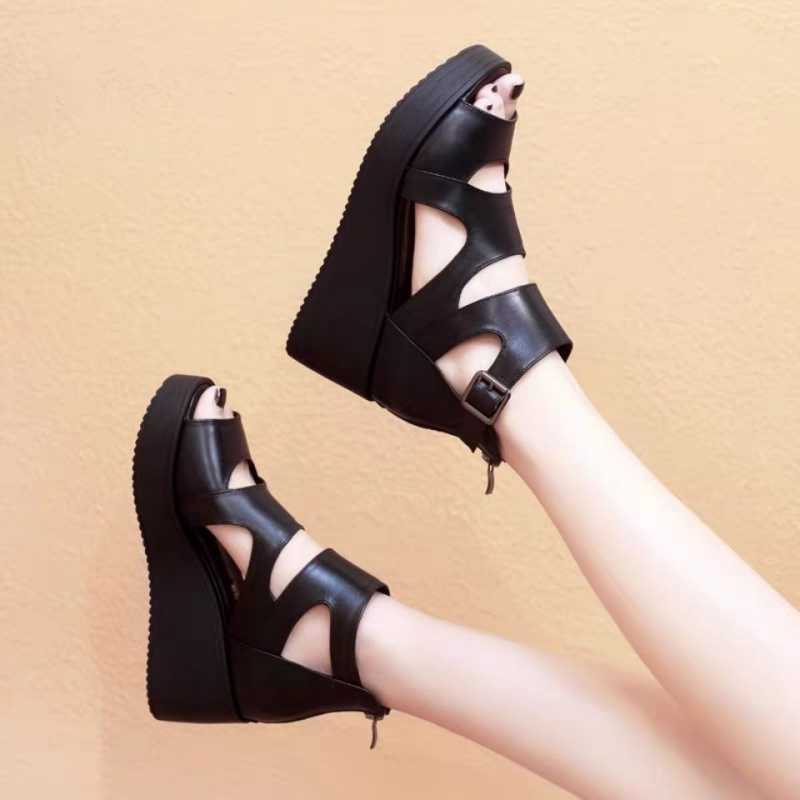 All-match Sandals, Lightweight Seasonal Shoes, One-word Buckle And Platform Platform Wedge Shoes