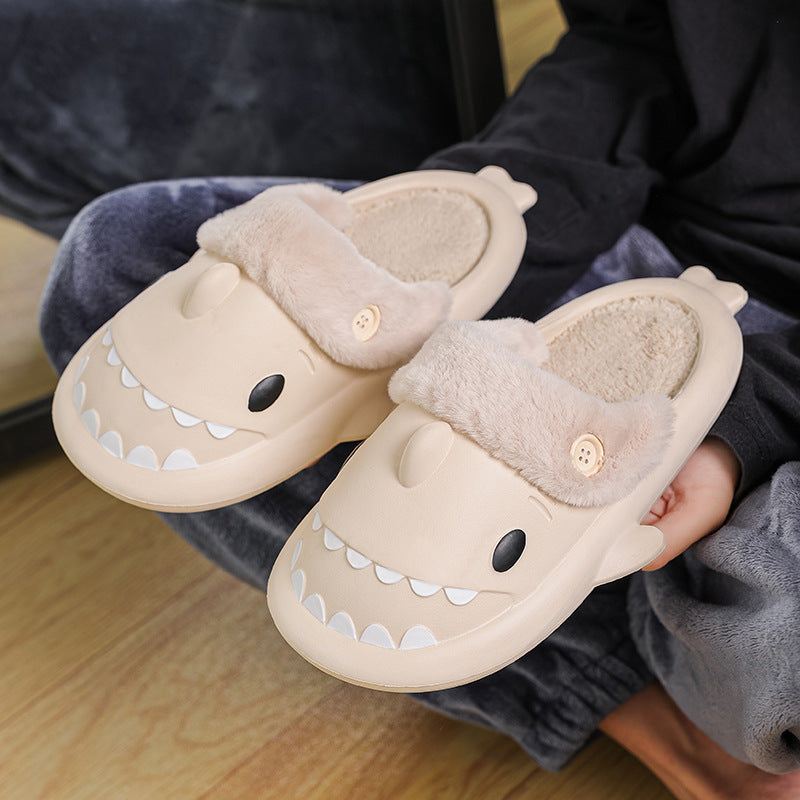 Winter Shark Shoes House Slippers With Button EVA Couple Slippers