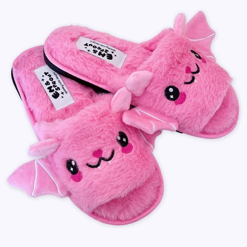 Cute Bat Slippers Halloween Shoes Winter Warm Home Slippers Women Men