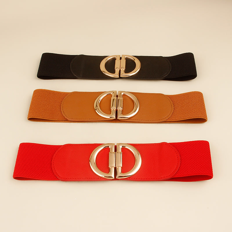 Retro D word buckle elastic belt waist seal