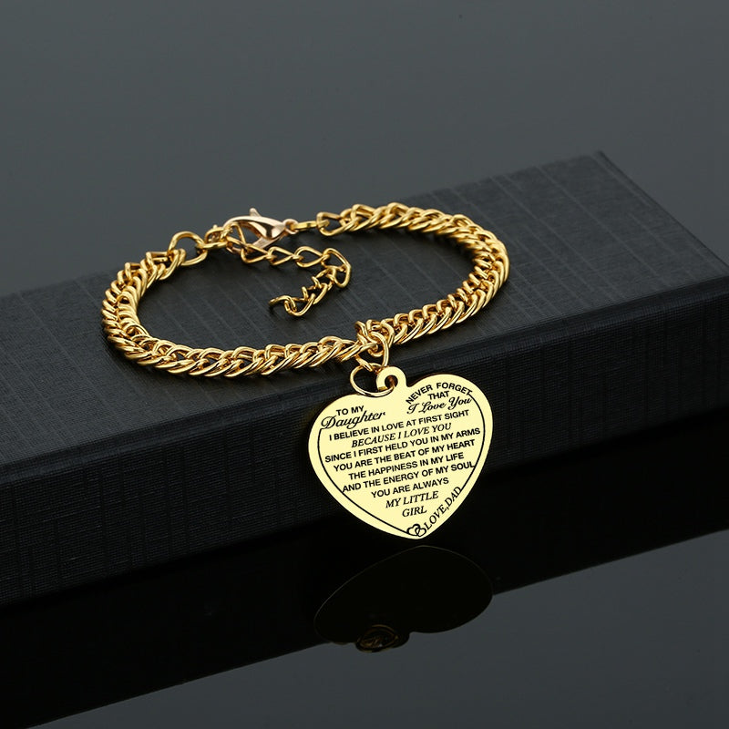 Gold Color To My Daughter Heart Pendant Thick Chain Bracelets For Women