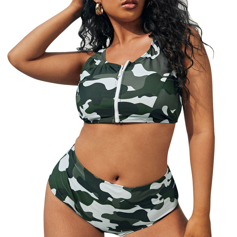 Fashion Plus Size Camouflage Print With Zipper