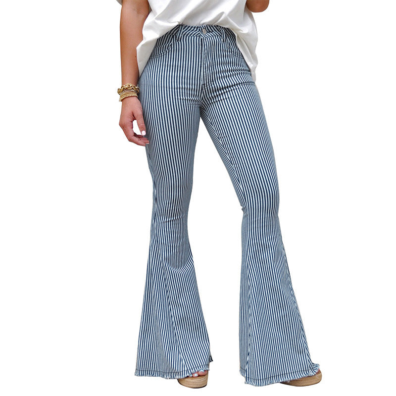 Casual Women's High Waist Striped Flared Pants