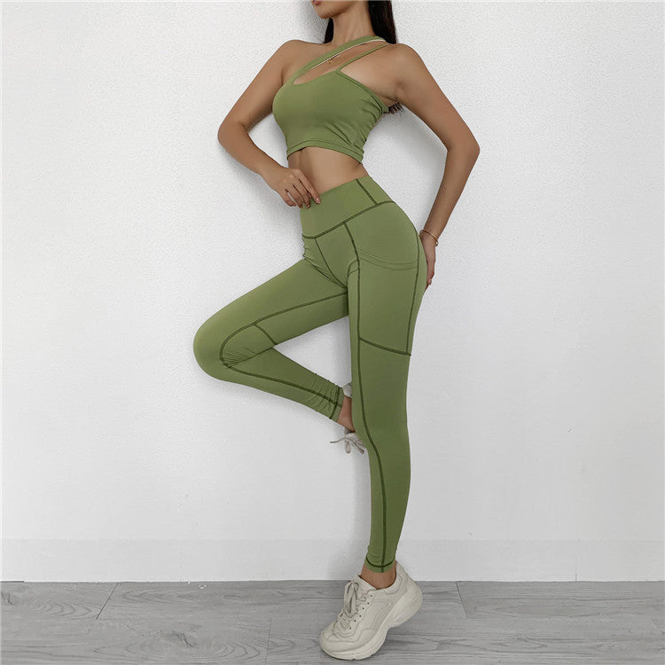 Explosive Oblique Shoulder Sports Fitness Yoga Suit