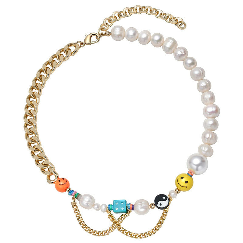 Lucky Necklace Smiley Chocker Y2k Yin And Yang Rainbow Creative Cuba Chain