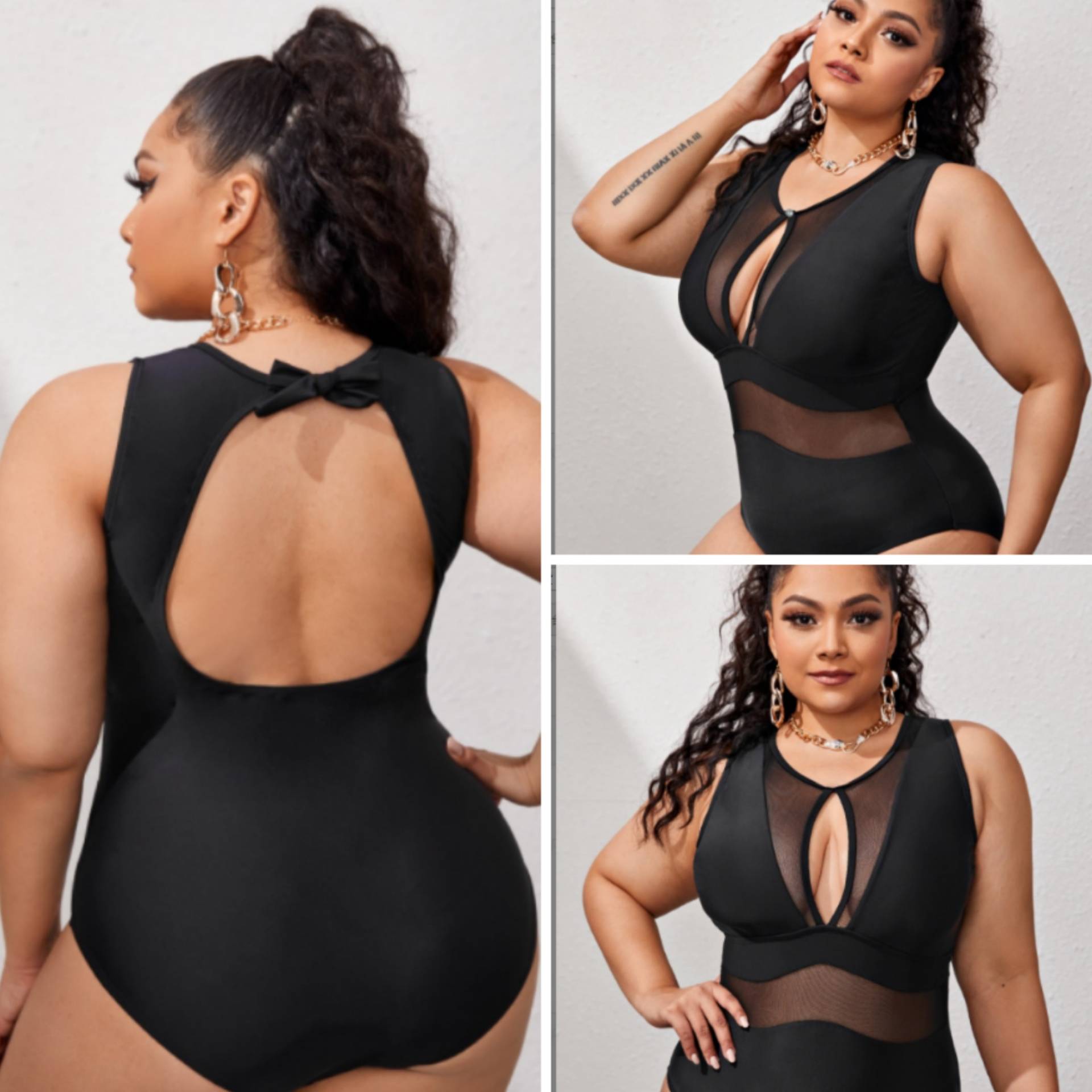 New Plus Size Solid Color Stitching One-piece Bikini Swimsuit