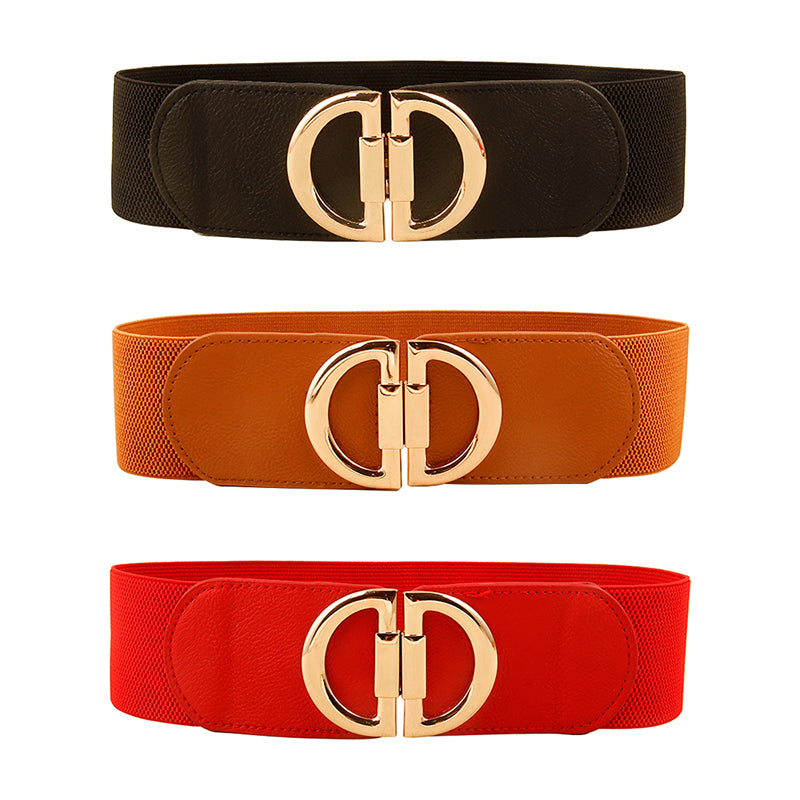 Retro D word buckle elastic belt waist seal