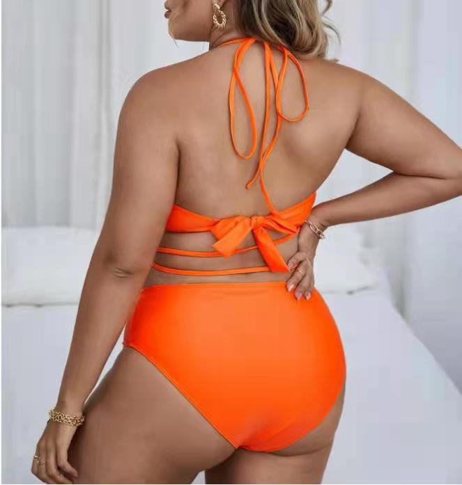 Plus Size Solid Color Split Ladies Bikini Set