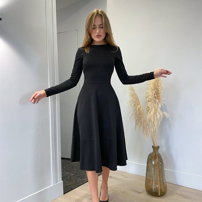 Long Skirt Women's Long Sleeved Round Neck