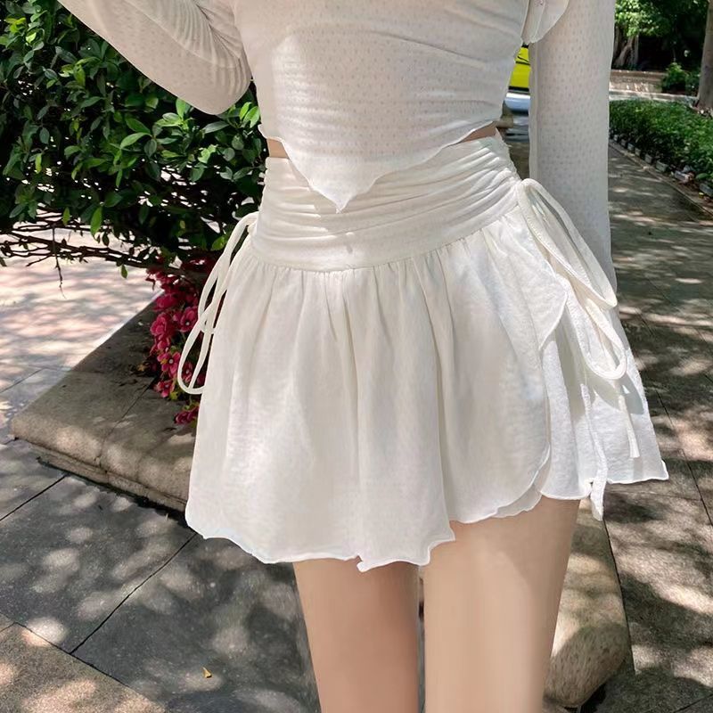 Pure Desire White Puff Skirt Women's Drawstring Pleats