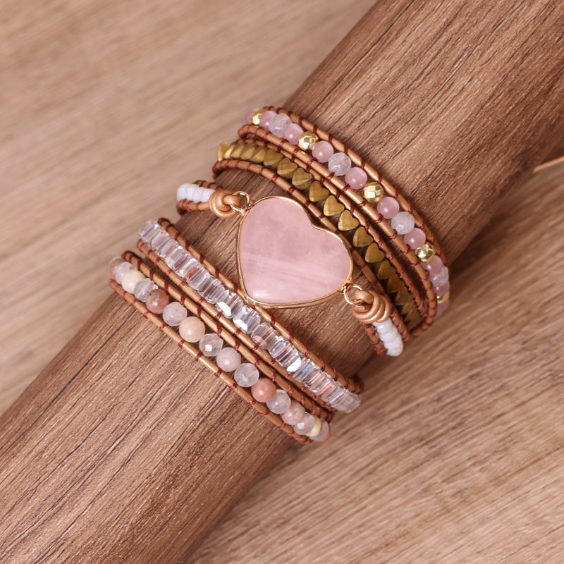 Love Pink Crystal Chip Braided Bracelets Creative Multi-layered Jewelry