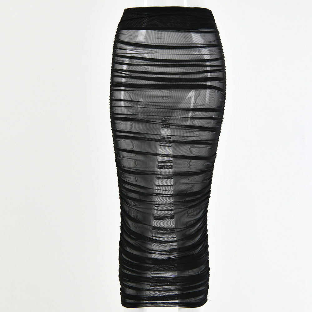 One Word Pleated Slim Fit Mesh Skirt