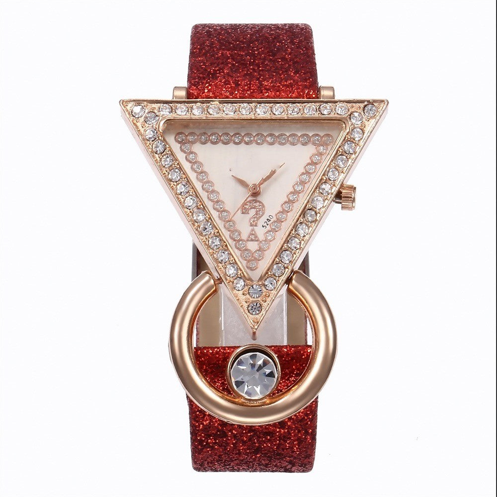 Women's Diamond Set Metal Triangle Dial Watch