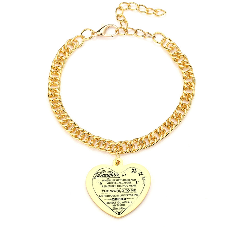 Gold Color To My Daughter Heart Pendant Thick Chain Bracelets For Women