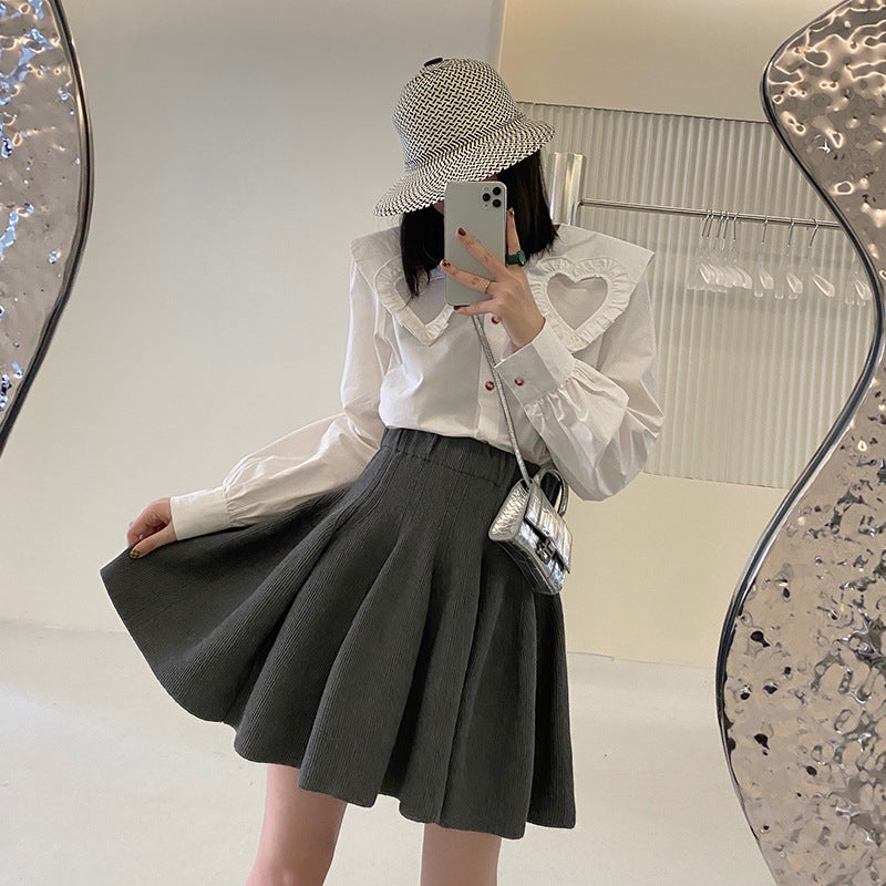 Women's Solid Color High-waist Knitted Pleated Skirt