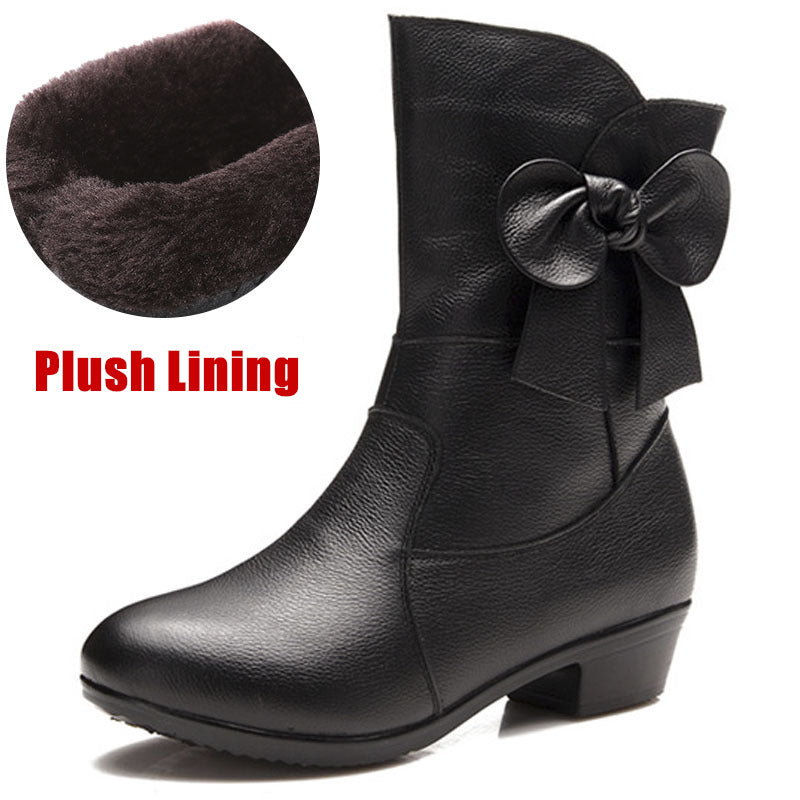 Boots Leather Non-slip Female Bow Large