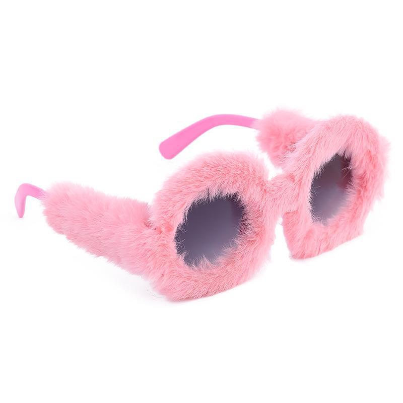 Fashion Round Frame Plush Full Coverage Sunglasses For Women