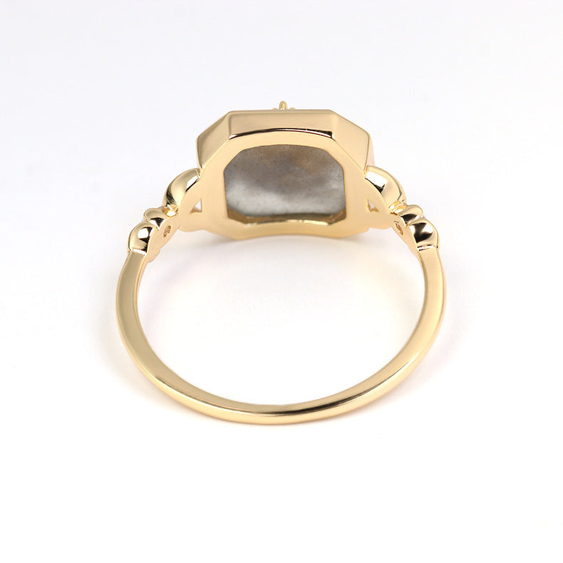 S925 Silver Plating K Gold Natural Gray Blue Light Labradorite Ring