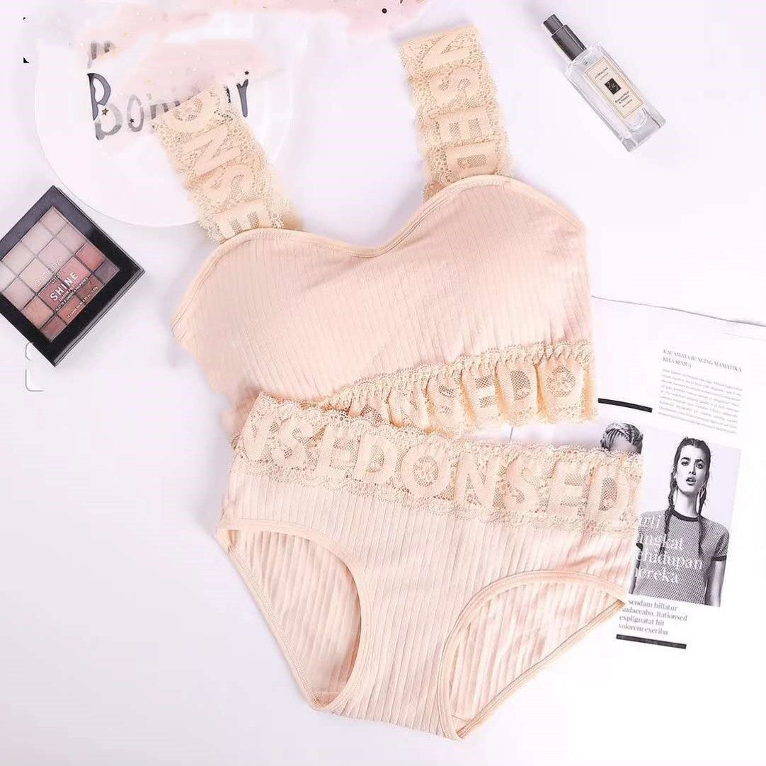 Threaded Student Girl Letter Bra Set