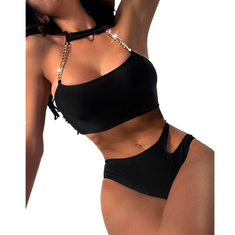 Suspended Neck Tie Up Split Swimsuit