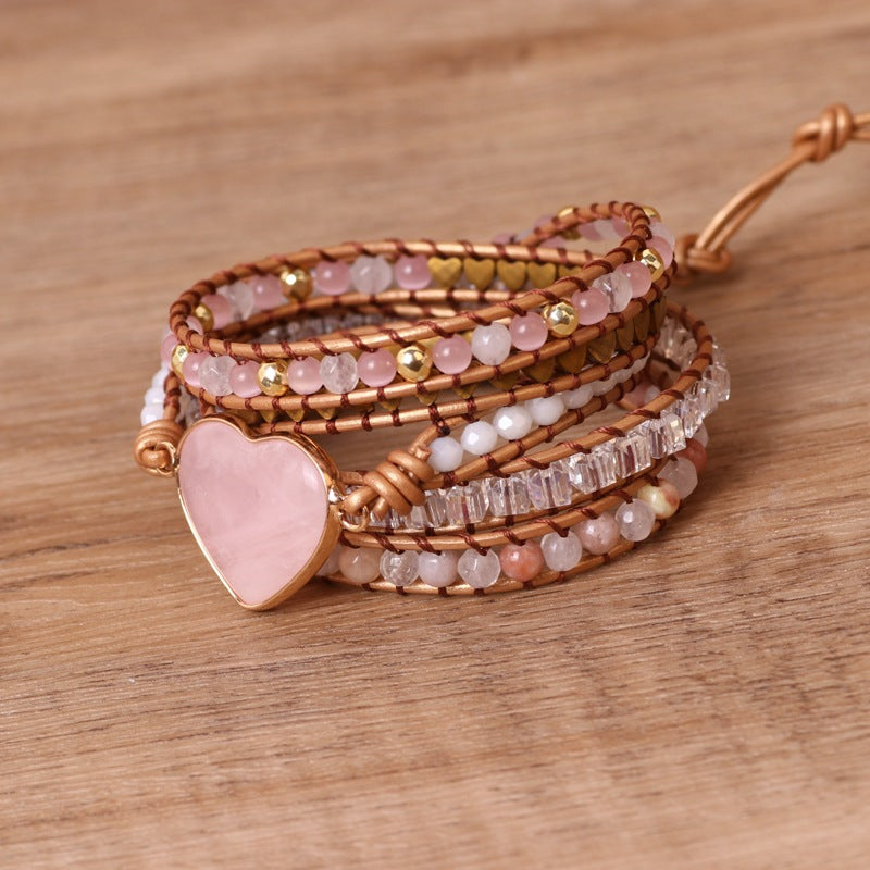 Love Pink Crystal Chip Braided Bracelets Creative Multi-layered Jewelry