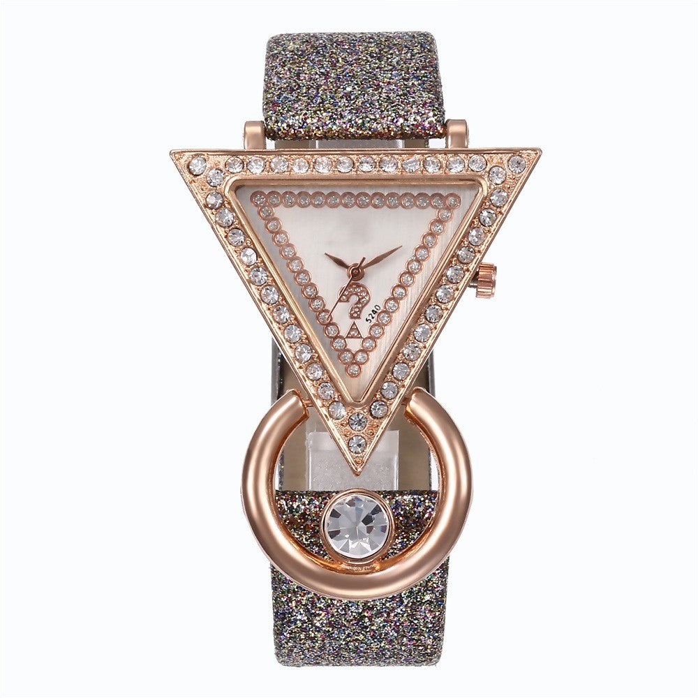 Women's Diamond Set Metal Triangle Dial Watch