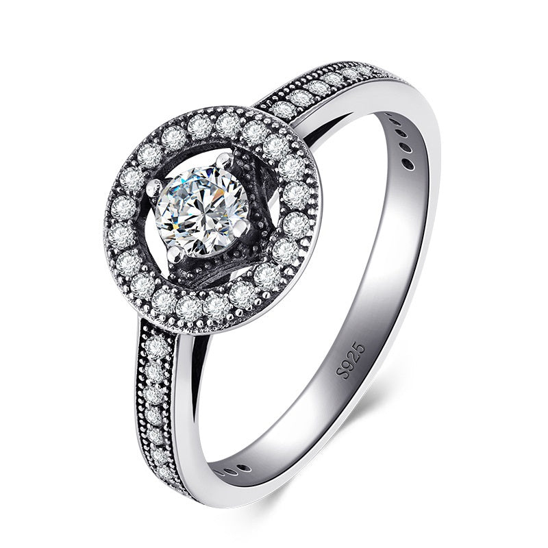 Sterling Silver Retro Full Diamond Zircon Ring Women